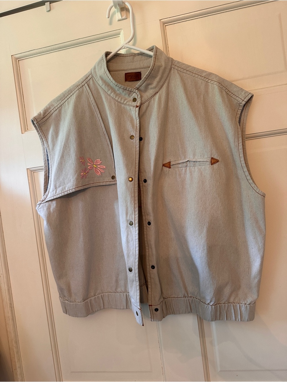 POL Light Blue Embroidered Denim Vest